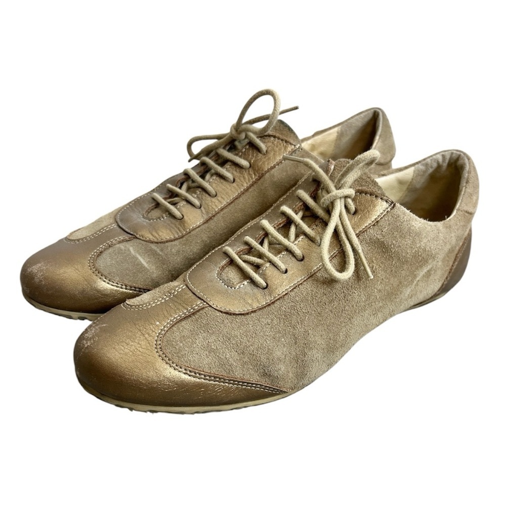 Gerard Darel France taupe brown suede leather flat Oxford lace up flat sneakers